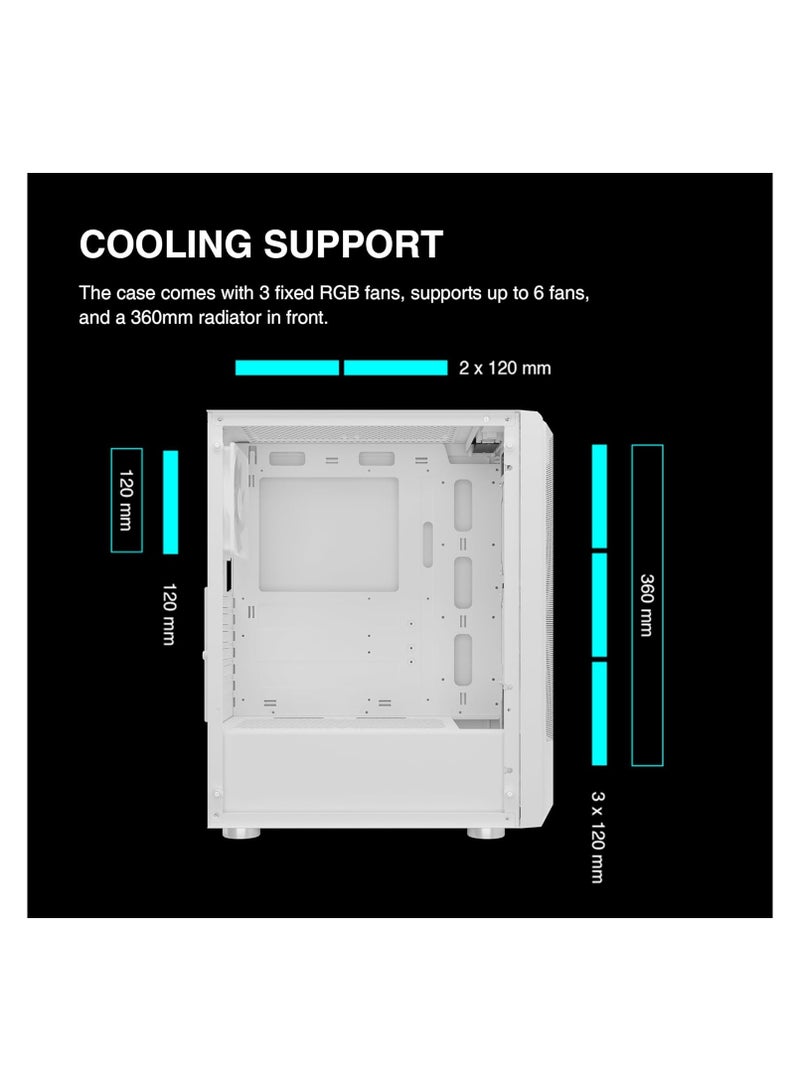 GAMDIAS RGB Mid Tower Gaming Case (Aura GC6 WH)