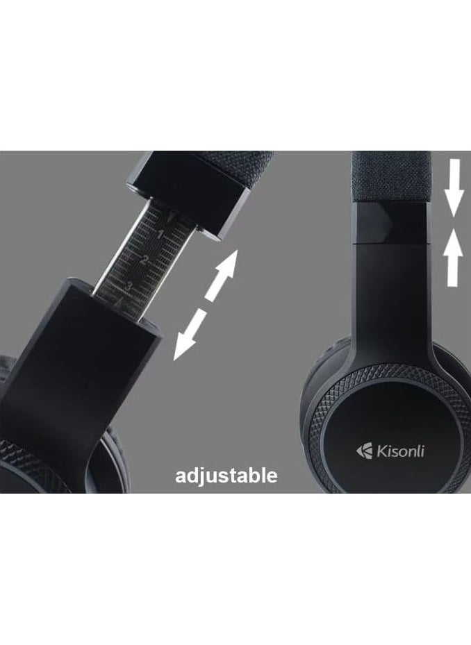 Kisonli - A6 Bluetooth Headphones - Wireless Over-Ear with FM Radio & TF Card Support Black - Image 1
