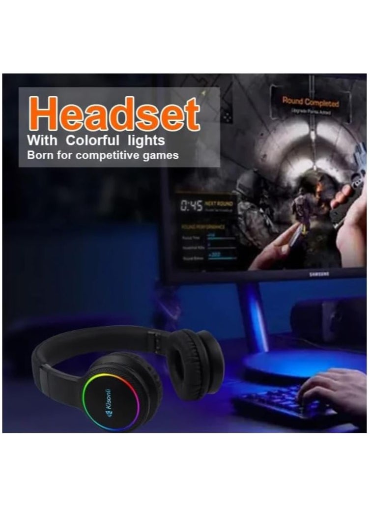 Kisonli - A6 Bluetooth Headphones - Wireless Over-Ear with FM Radio & TF Card Support Black - Image 1