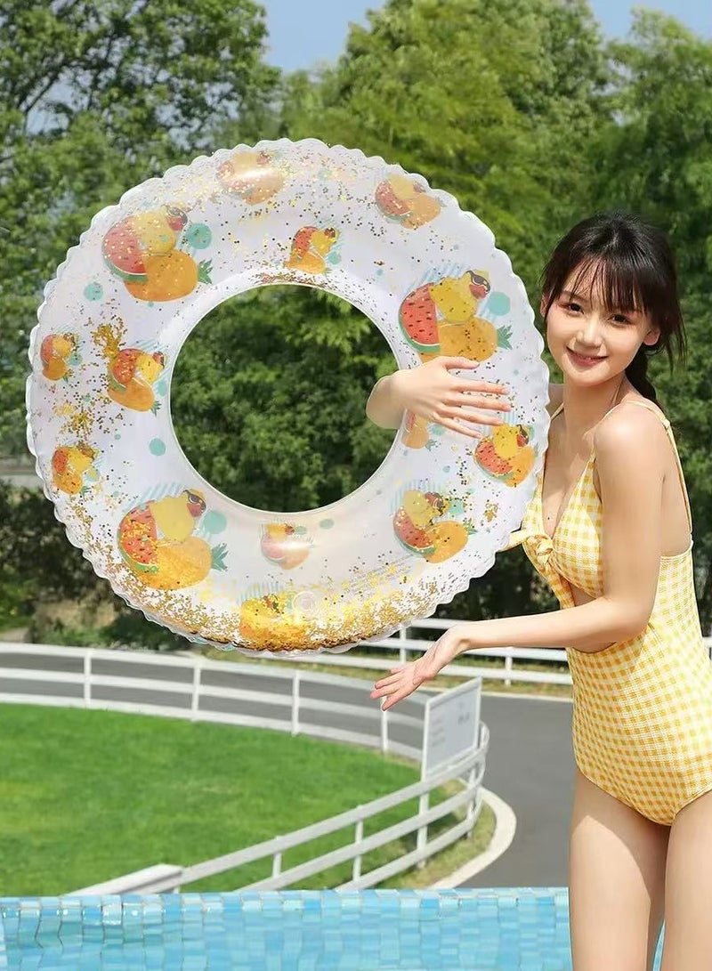 Goolsky INS Style Orange Fruit Inflatable Swim Ring – 90cm Transparent PVC Pool Float for Adults & Teens - Image 3