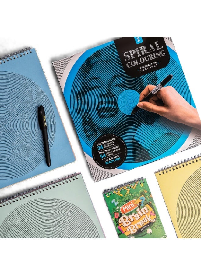 Spiral Coloring Book for Adults 2 with 2 Gifts, Brain Teaser Booklet, Mini Brain Break Puzzles, and Black Highlighter - Image 1