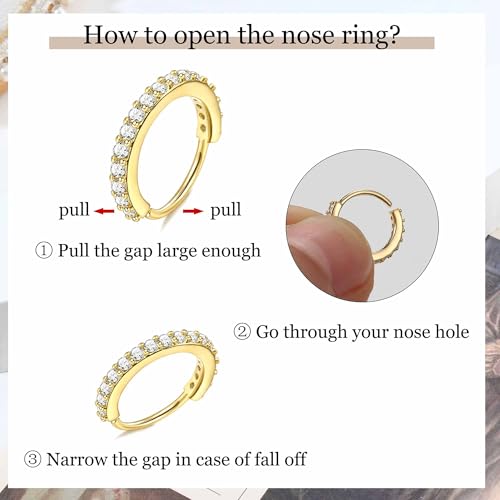 Besteel 14K Gold Filled Nose Ring Studs 20G Nose Rings Hoops Stud 316L Stainless Steel Nose Rings Round CZ Heart L Shaped Nose Stud Hypoallergenic Nostril Piercing Jewelry for Women Men 10Pcs - Image 5