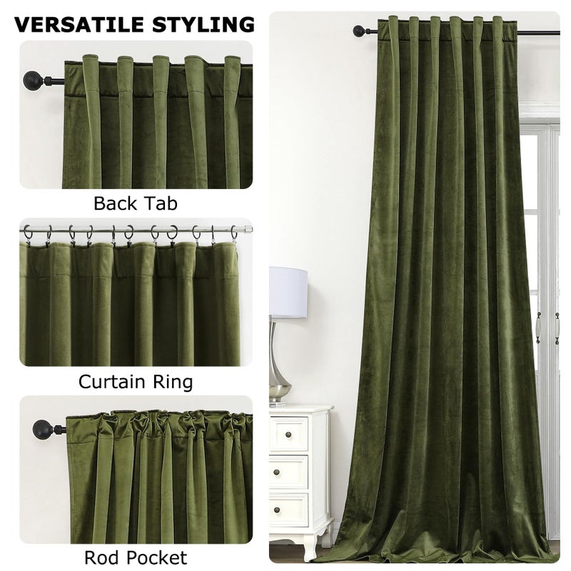 Dchola Olive Green Velvet Curtains for Bedroom Window with Back Tab, Super Soft Vintage Luxury Heavy Drapes, Room Darkening Thermal Insulated Curtain for Living Room, W52 by L84 inches, 2 Panels - Image 5