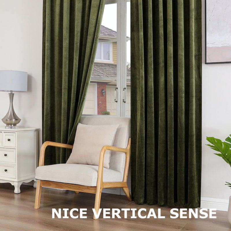 Dchola Olive Green Velvet Curtains for Bedroom Window with Back Tab, Super Soft Vintage Luxury Heavy Drapes, Room Darkening Thermal Insulated Curtain for Living Room, W52 by L84 inches, 2 Panels - Image 4