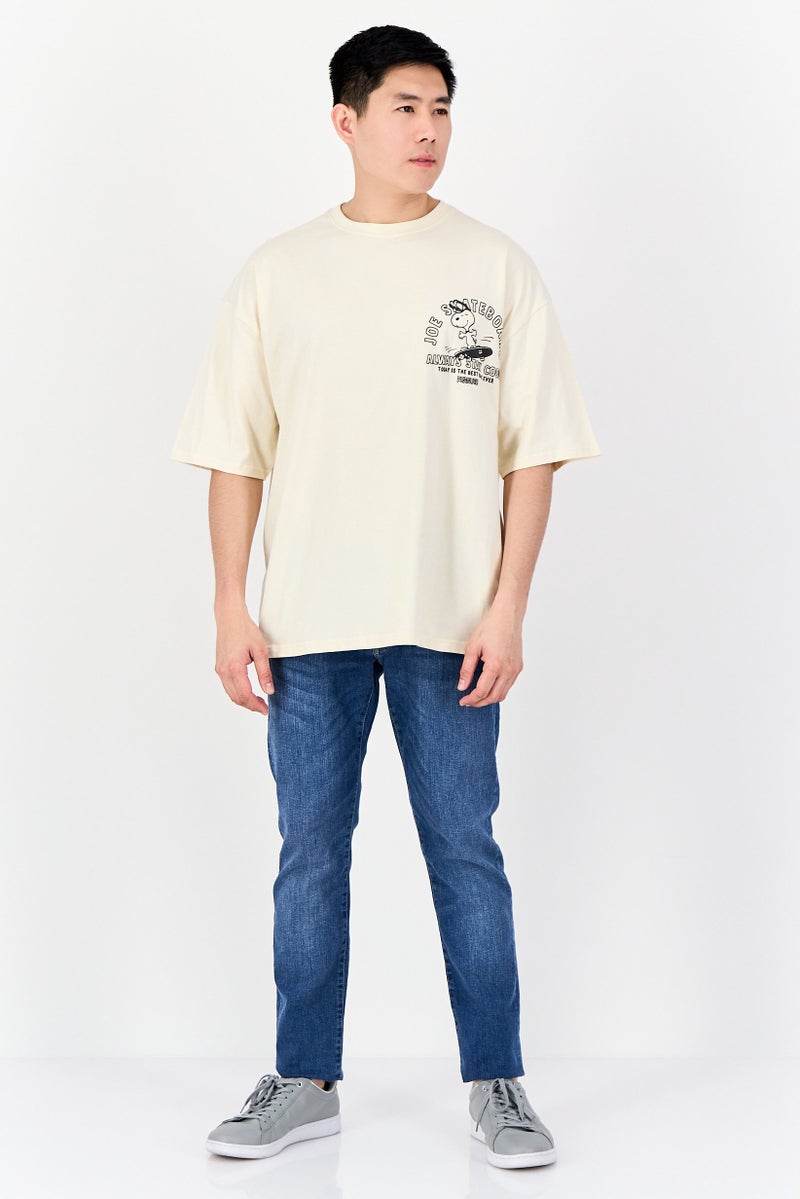 Peanuts Men Crew Neck Short Sleeve Graphic Print T-Shirt, Cream - Image 4