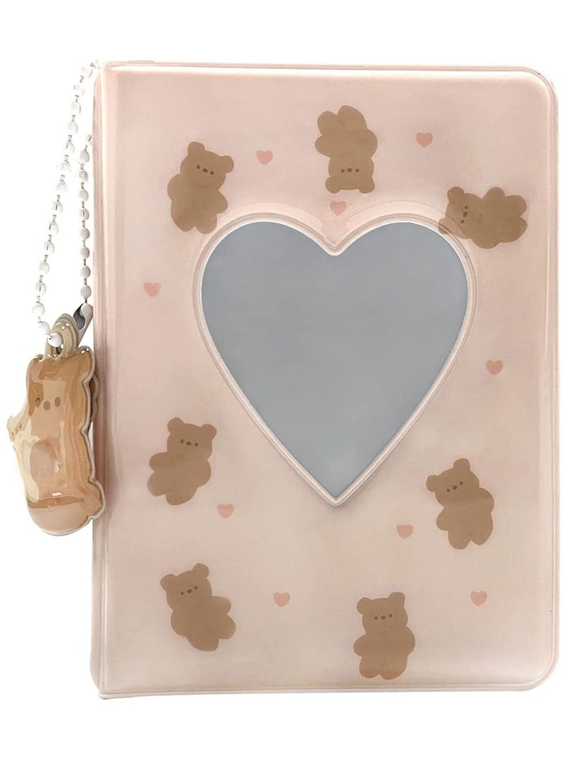 SYOSI 3 Inch Mini Photo Album Heart Hollow Card Binder Kpop Holder For Collecting Picture Name ID Business Cards Photos 40 Pockets Beige Bear  - Image 1