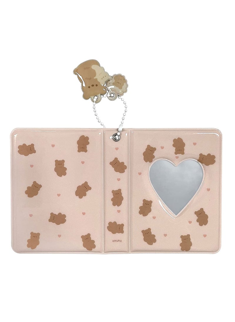 SYOSI 3 Inch Mini Photo Album Heart Hollow Card Binder Kpop Holder For Collecting Picture Name ID Business Cards Photos 40 Pockets Beige Bear  - Image 5