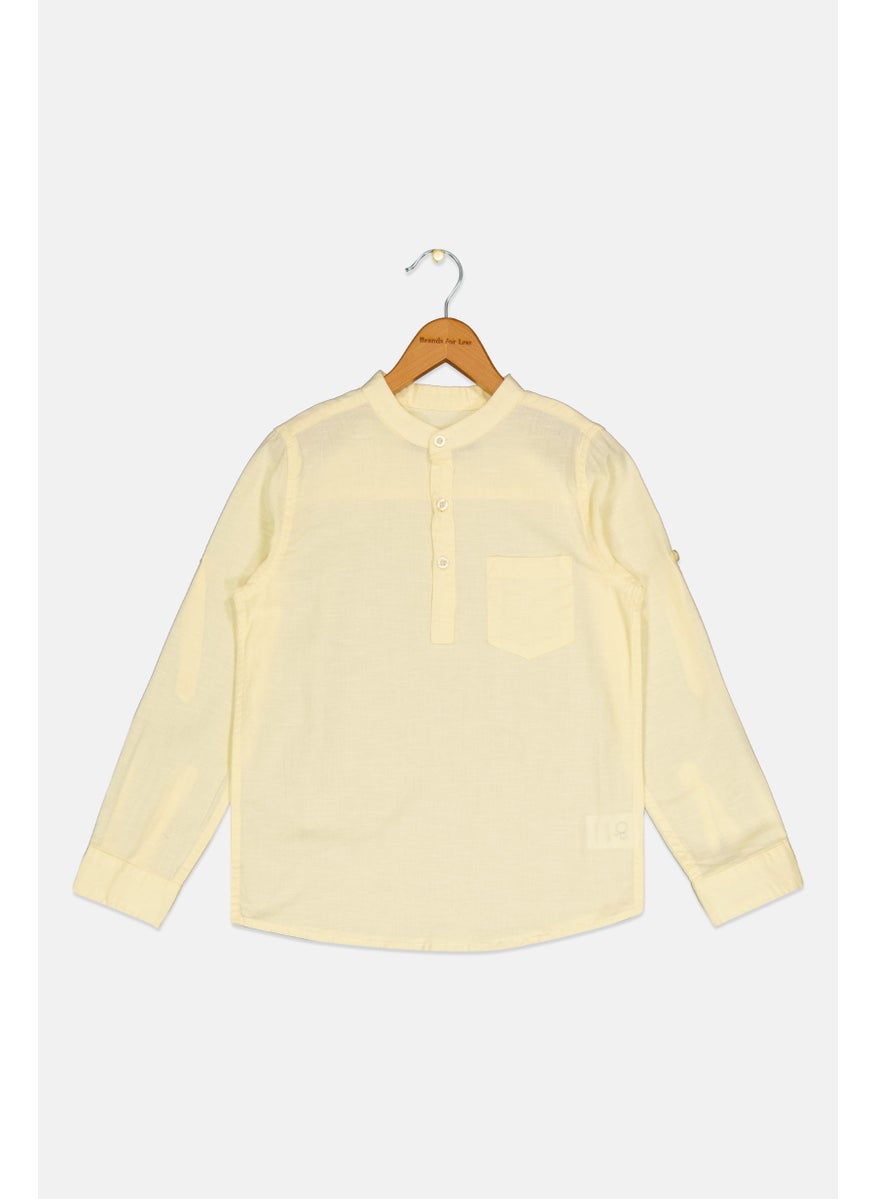 Ocean Pacific Kids Boy Solid Long Sleeve Casual Shirt, Yellow  - Image 1