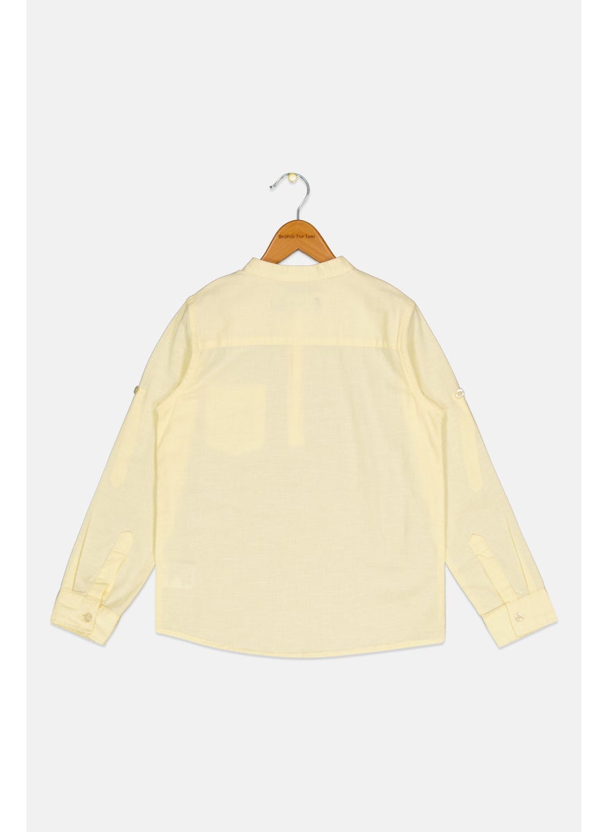 Ocean Pacific Kids Boy Solid Long Sleeve Casual Shirt, Yellow  - Image 2