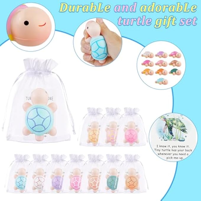 Ioffersuper 90PCS Inspirational Stress Balls Bulk Including Turtle Squeeze Toys Motivational Cards Organza Bags Graduation End of Year Gifts Positive Emotional Appreciation Gifts for Teacher Student Volunteer - Image 3