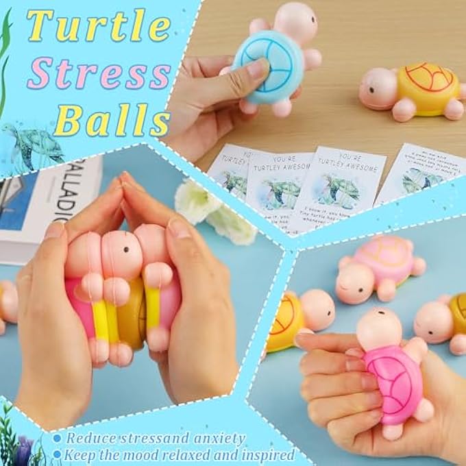 Ioffersuper 90PCS Inspirational Stress Balls Bulk Including Turtle Squeeze Toys Motivational Cards Organza Bags Graduation End of Year Gifts Positive Emotional Appreciation Gifts for Teacher Student Volunteer - Image 5