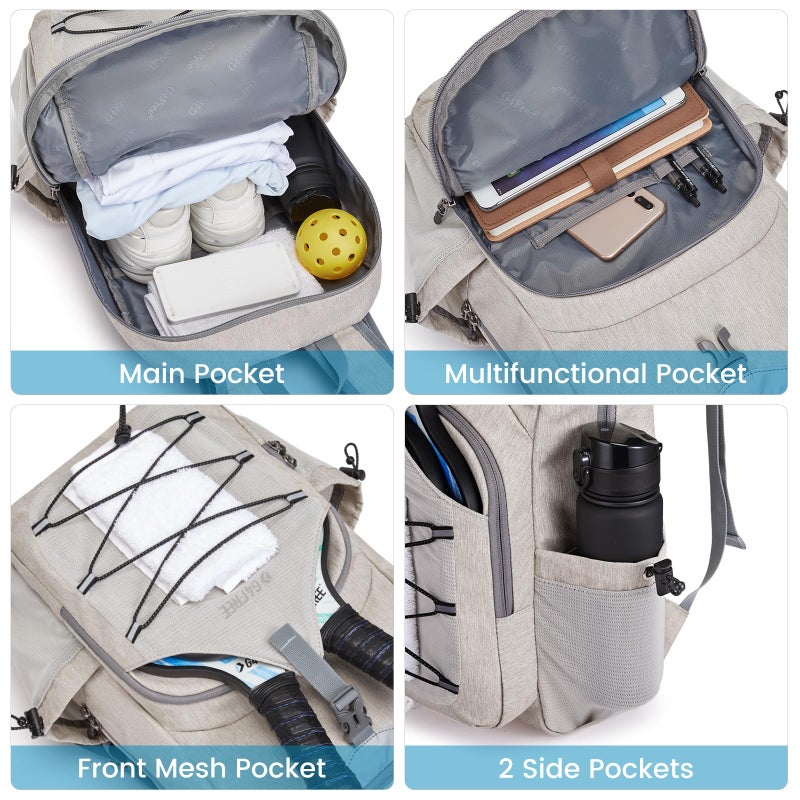 G4Free Lightweight Pickleball Bag, Pickleball Backpack for Women and Men, Adjustable Padel Bag, Fits 2 to 4 Paddles, Shoulder Daypack for Sports, Ivory White, Backpack - Image 3