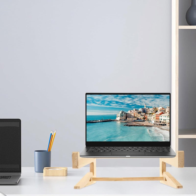 Wooden Laptop Stand and Notebook Riser for 10-14.7 Inch Laptops, Portable Desk Keyboard Holder with Heat Dissipation Base, Heightening Support for Office and Home Use - Image 5
