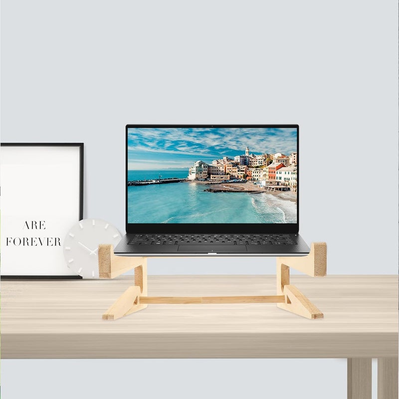Wooden Laptop Stand and Notebook Riser for 10-14.7 Inch Laptops, Portable Desk Keyboard Holder with Heat Dissipation Base, Heightening Support for Office and Home Use - Image 4