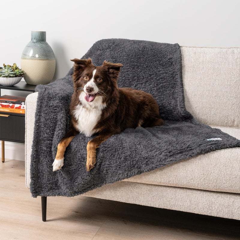 PetAmi Fluffy Waterproof Dog Blanket for Medium Large Dogs Soft Warm Pet Sherpa Throw Pee Proof Couch Cover Reversible Cat Bed Blanket Sofa Protector Plush Washable Pad Gray 29x40