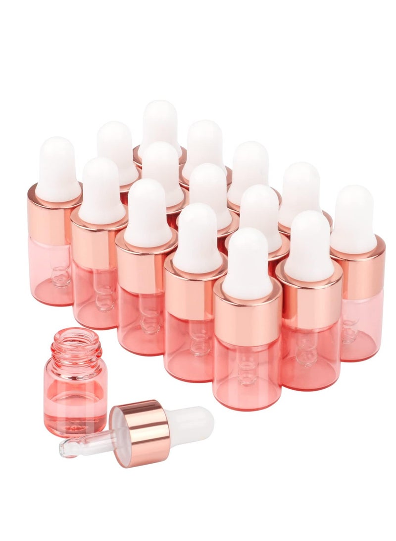 Wresty Pink Glass Dropper Bottles - 15 Mini 2ml Vials for Essential Oils, Aromatherapy, Perfume Samples with Glass Dropper - Image 1