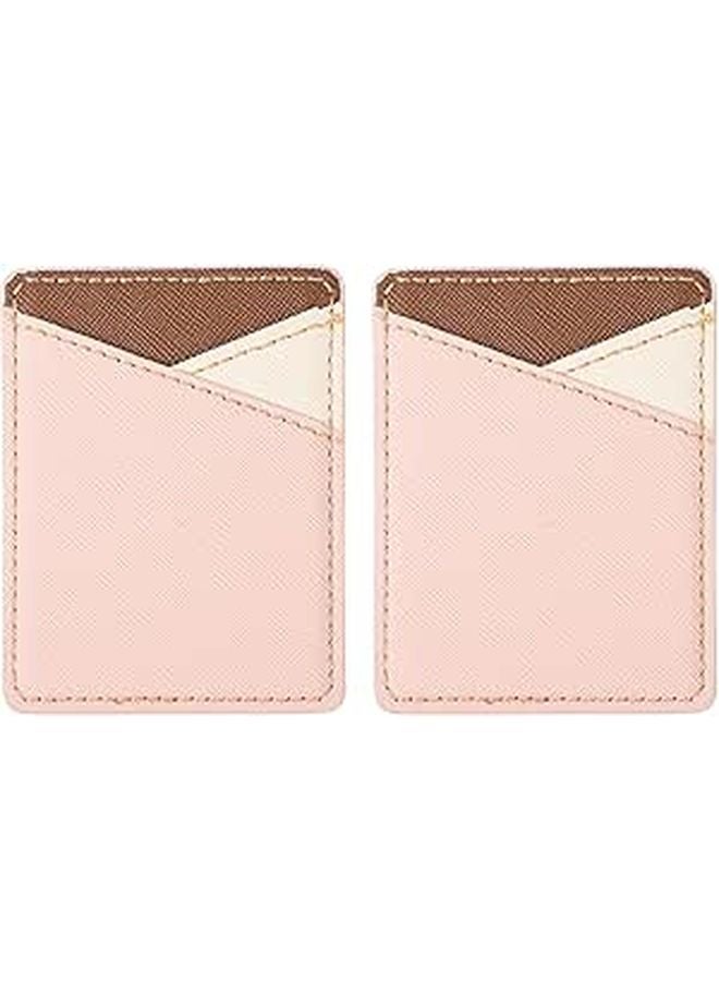 Universal Smartphone Wallet Card Holder Dual Slots Pu Leather Adhesive Back Pouch Beige - Image 1