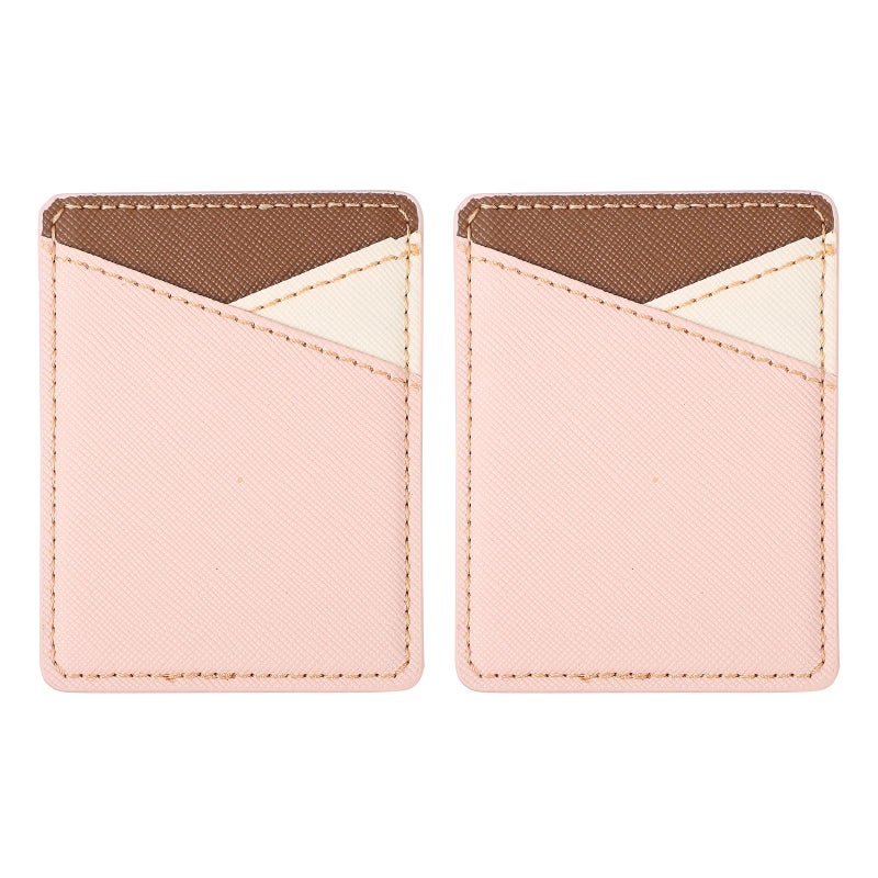Universal Smartphone Wallet Card Holder Dual Slots Pu Leather Adhesive Back Pouch Beige - Image 2