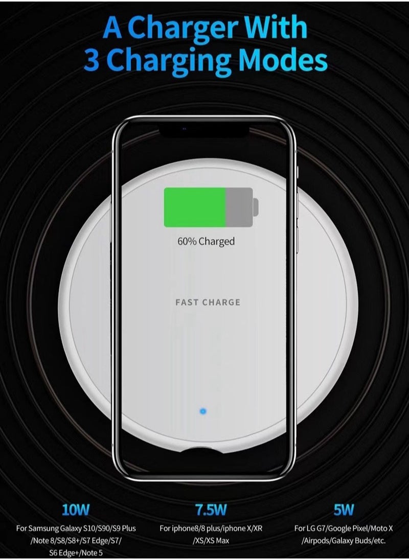 10W wireless fast charger, compatible with all brands of mobile phones, one-click start and easy charging