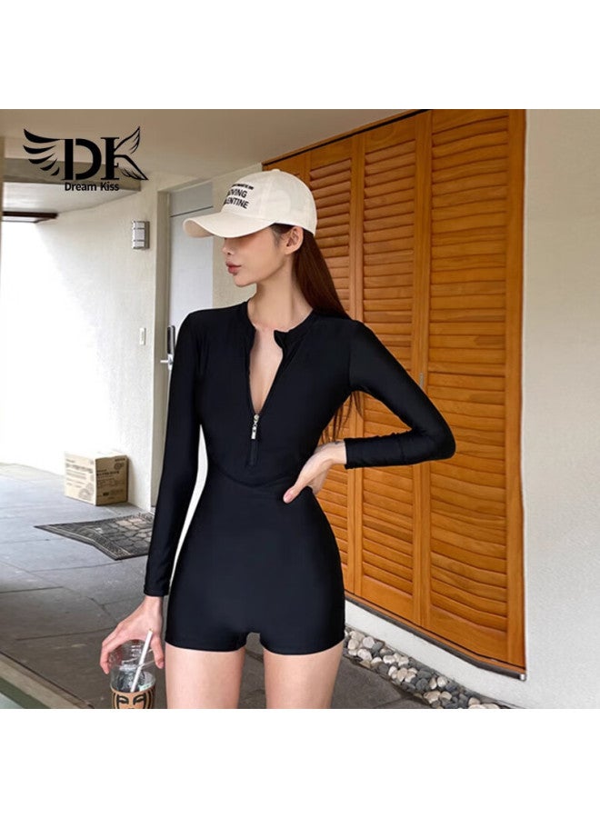 Dk Women's Swimsuit, 2025 New Style, Long-sleeve One-piece With Boyshorts, Tummy Control, Slimming, Sports Hot Spring Swimwear, XL - Image 1