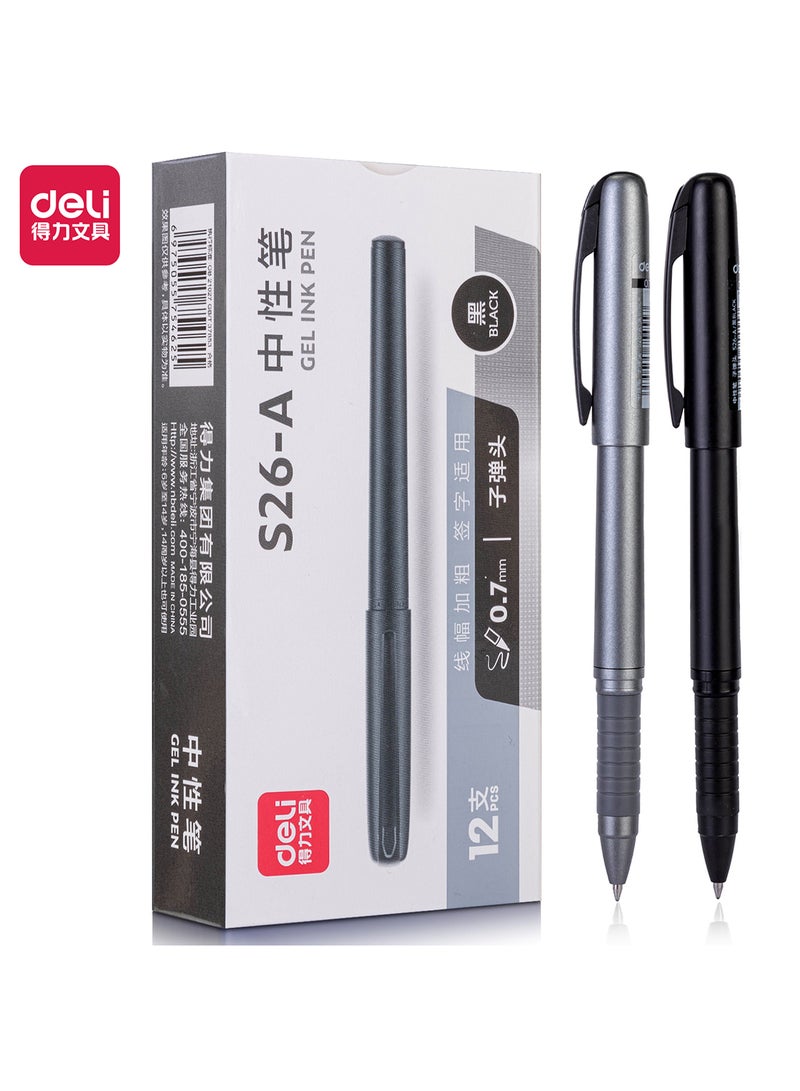 Deli Black Gel Pen 0.7mm with Clip , Smooth Writing , for Journaling , Note Taking , and Sketching , Pack of 12 Pens