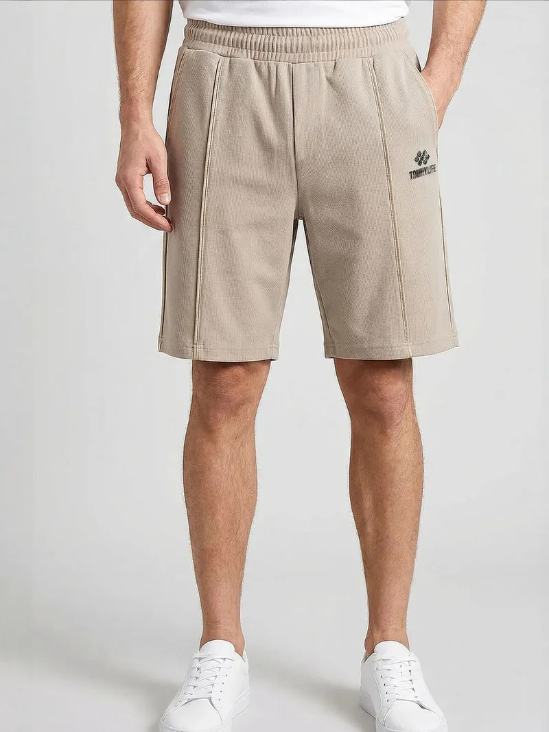 Tommylife Stone Natural TOMMY Men's Mid Waist Wide Leg Shorts for Men | Best Price UAE