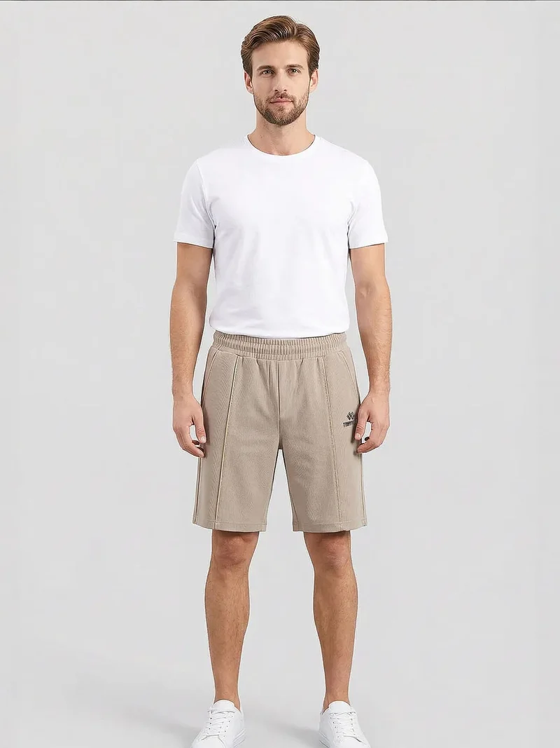 Tommylife Stone Natural TOMMY Men's Mid Waist Wide Leg Shorts for Men | Best Price UAE