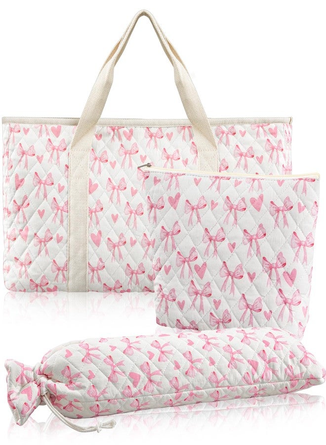 Shinylin 3 Pcs Empty Mahjong Bag Set, Thickened Heart Bow Quilted Carrying Bag Set with Two Wrappers, Card Bags, Mahjong Racks and Card Pusher Drawstring Bags (Case Only) - Image 1