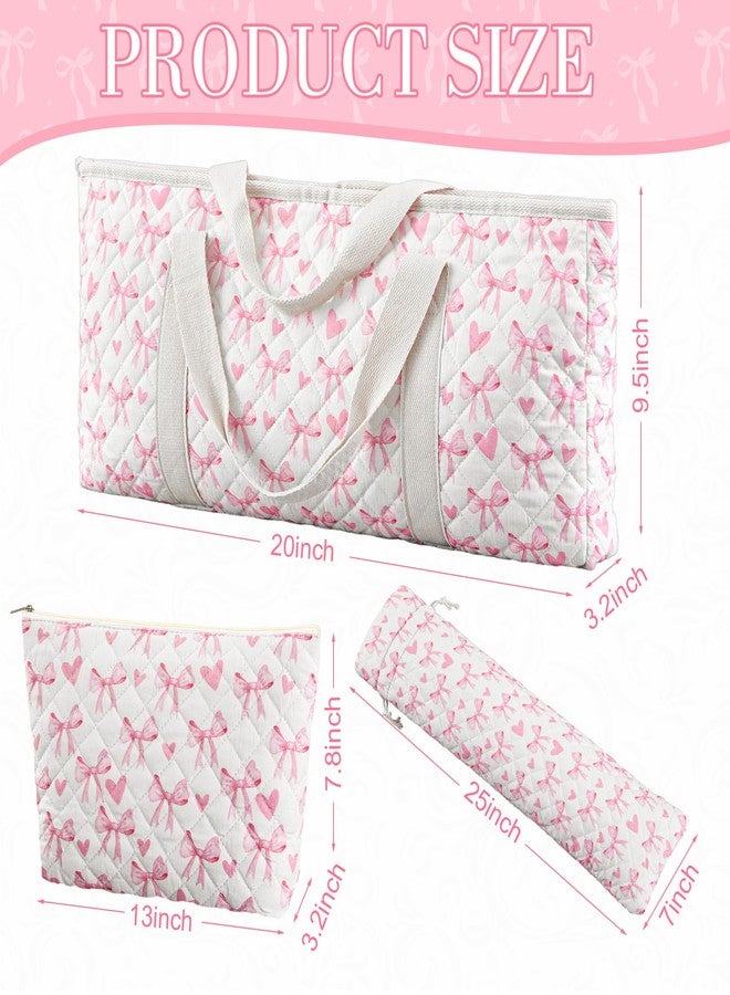 Shinylin 3 Pcs Empty Mahjong Bag Set, Thickened Heart Bow Quilted Carrying Bag Set with Two Wrappers, Card Bags, Mahjong Racks and Card Pusher Drawstring Bags (Case Only) - Image 3