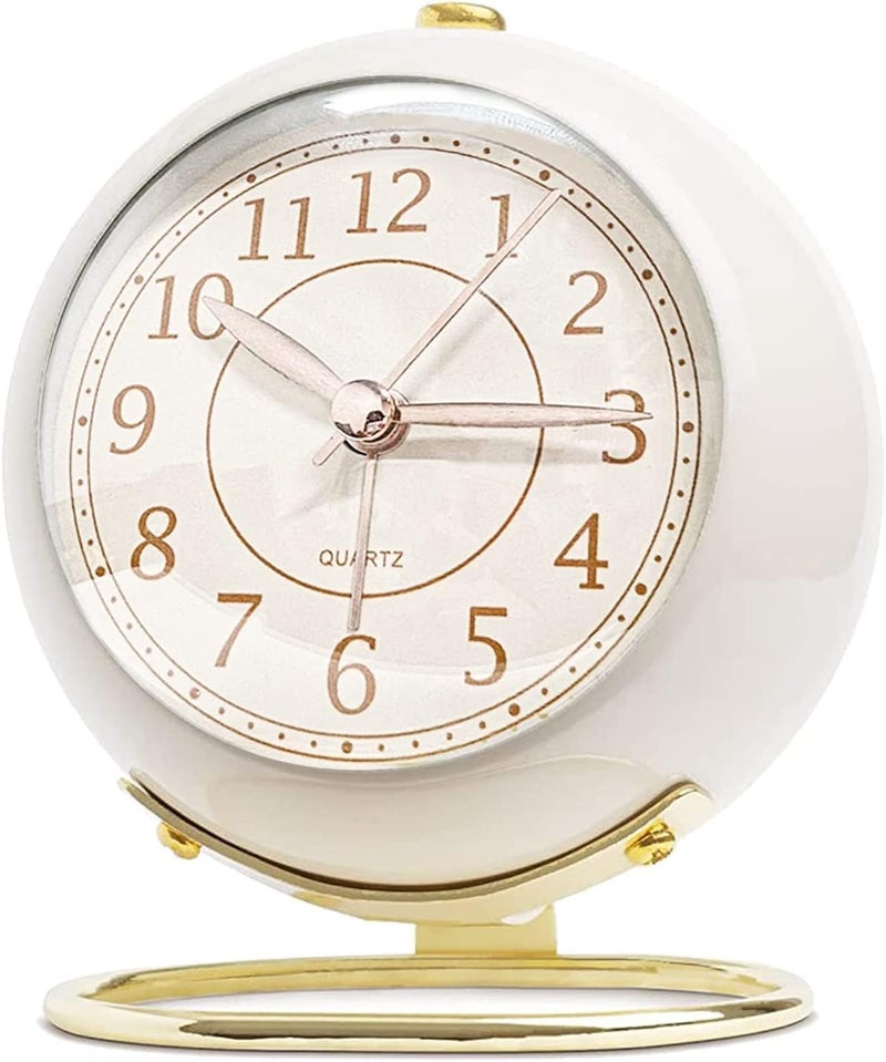 Kadio Battery Operated Alarm Clock with Square Metal CaseNo Ticking Analog Quartz Simple Operation for BedroomTravelDeskKids White - Image 1