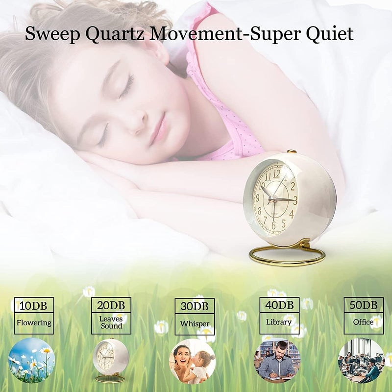 Kadio Battery Operated Alarm Clock with Square Metal CaseNo Ticking Analog Quartz Simple Operation for BedroomTravelDeskKids White - Image 3