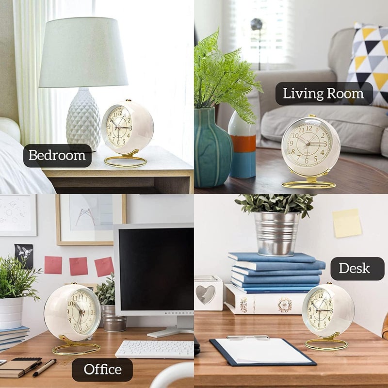 Kadio Battery Operated Alarm Clock with Square Metal CaseNo Ticking Analog Quartz Simple Operation for BedroomTravelDeskKids White - Image 2