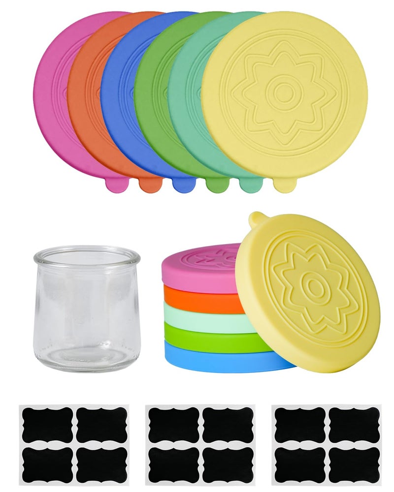 TERESRY 12 Pack Silicone Oui Yogurt Jar Lids with 12 Labels, Food-Grade Lids for 5Oz Oui Yogurt Jars, Reusable Silicone Canning Covers Perfect for Oui Yogurt Bottle(Jar not Includ) - Image 1