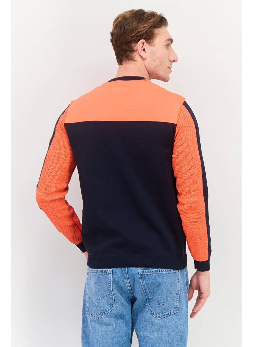 Free Soul - Men Crew Neck Long Sleeves Brand Logo Sweatshirt, Orange Combo - Image 1
