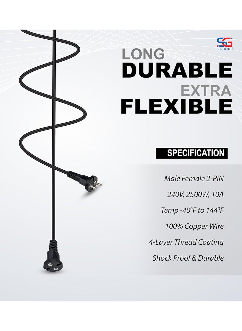 SUPER GEC - Super GEC MaleFemale Extension Cord HighConductivity Copper Wires Multipurpose Suitable for Computers Televisions Kitchen Appliances Power Tools and More 2 Pin 9 Meter Black - Image 1