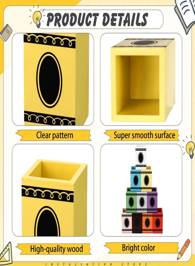 Threehoney 10 Pcs Crayon Organizer Crayon Box Shaped Crayon Holder Wooden Colored Pen Holder Crayon Dispenser Marker Storage Organizer for Back to School for Classroom School Art Storage Supplies - Image 3