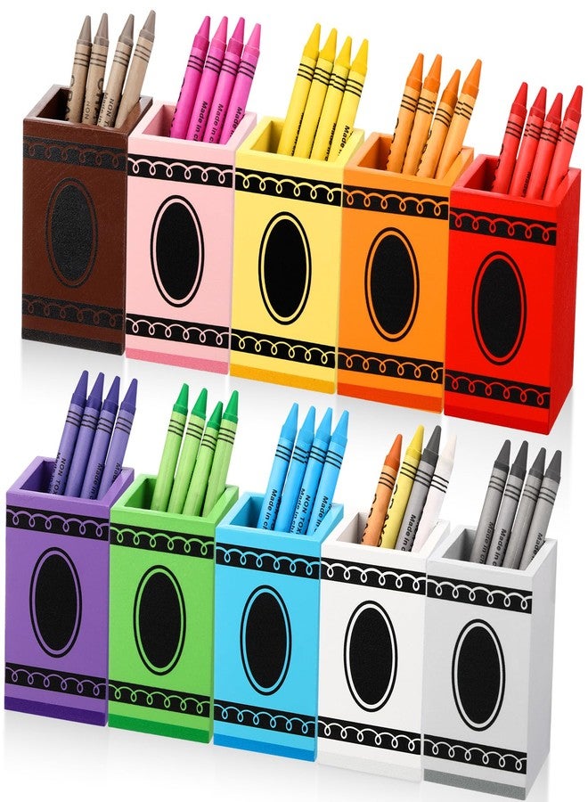 Threehoney 10 Pcs Crayon Organizer Crayon Box Shaped Crayon Holder Wooden Colored Pen Holder Crayon Dispenser Marker Storage Organizer for Back to School for Classroom School Art Storage Supplies - Image 1