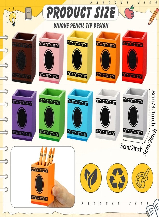 Threehoney 10 Pcs Crayon Organizer Crayon Box Shaped Crayon Holder Wooden Colored Pen Holder Crayon Dispenser Marker Storage Organizer for Back to School for Classroom School Art Storage Supplies - Image 2