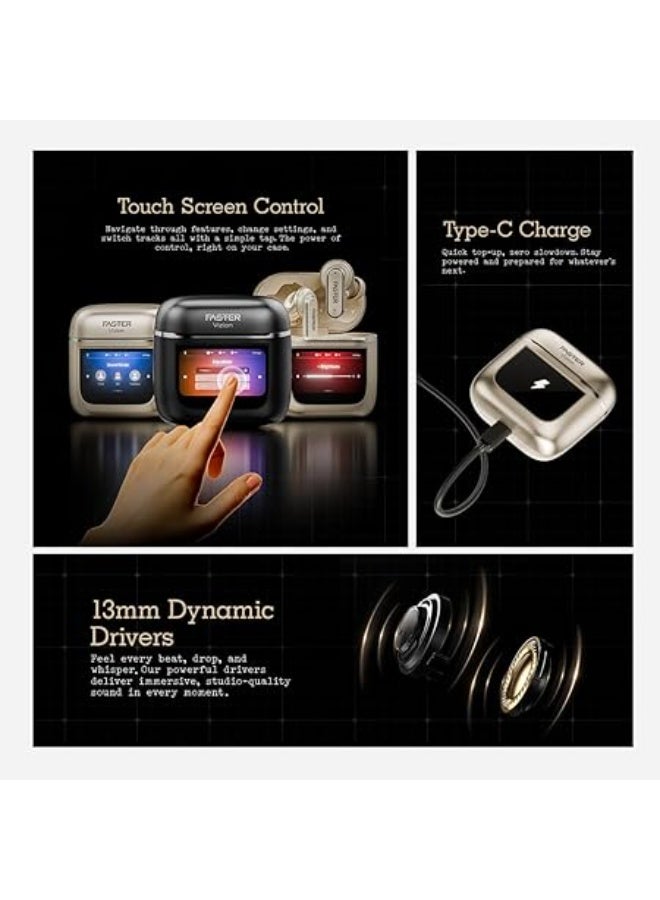 Faster Vizion Wireless Earbuds, Bluetooth 5.4 with ENC, Smart Touch Screen Case, 35H - Image 4