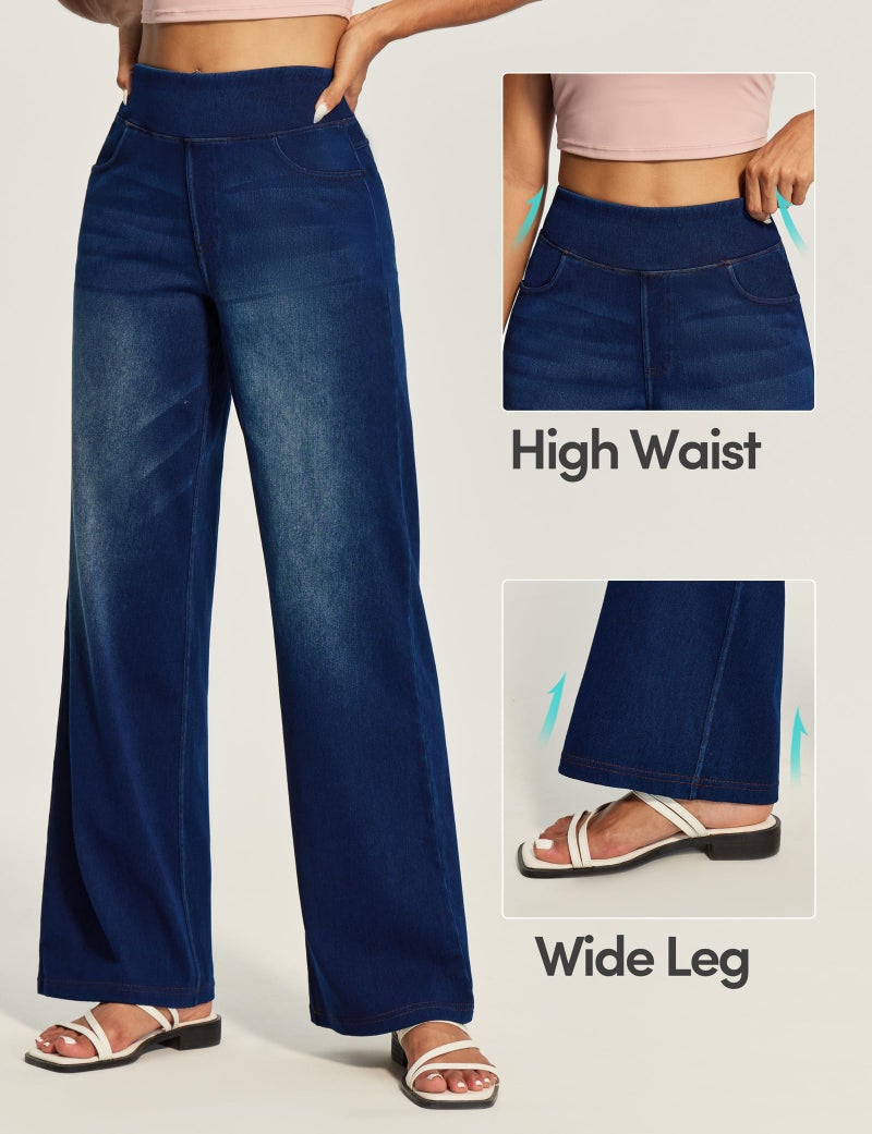 IUGA Wide Leg Jeans Woman High Waisted Pull On Baggy Jeans for Women Stretchy Trendy Womens Jean Straight Casual Denim Pants - Image 5