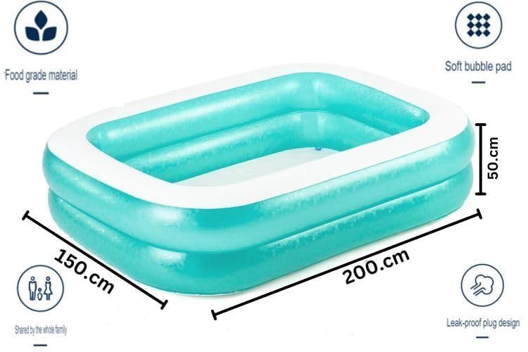 SOLDTRUE Rectangular 6.7 Feet, Kiddie and Adults Pool, Kids Swimming Pool with Electric Air Pump, 2.00 m x 1.5m x 50cm / 6.7" x 60" x 19.6" Inch (6.7 feet, Blue)(4 X Duck) - Image 3