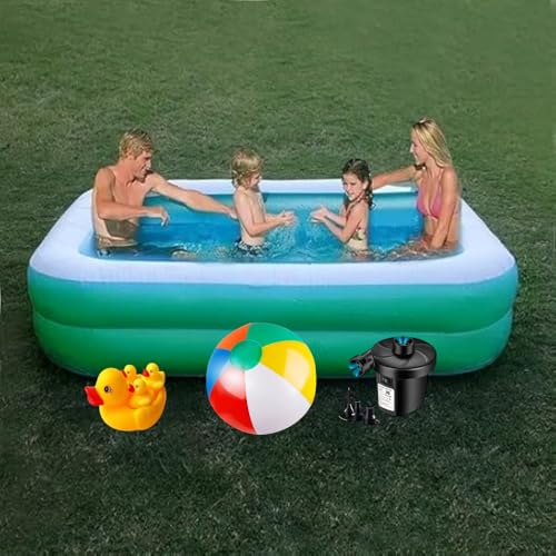 SOLDTRUE Rectangular 6.7 Feet, Kiddie and Adults Pool, Kids Swimming Pool with Electric Air Pump, 2.00 m x 1.5m x 50cm / 6.7" x 60" x 19.6" Inch (6.7 feet, Blue)(4 X Duck) - Image 1