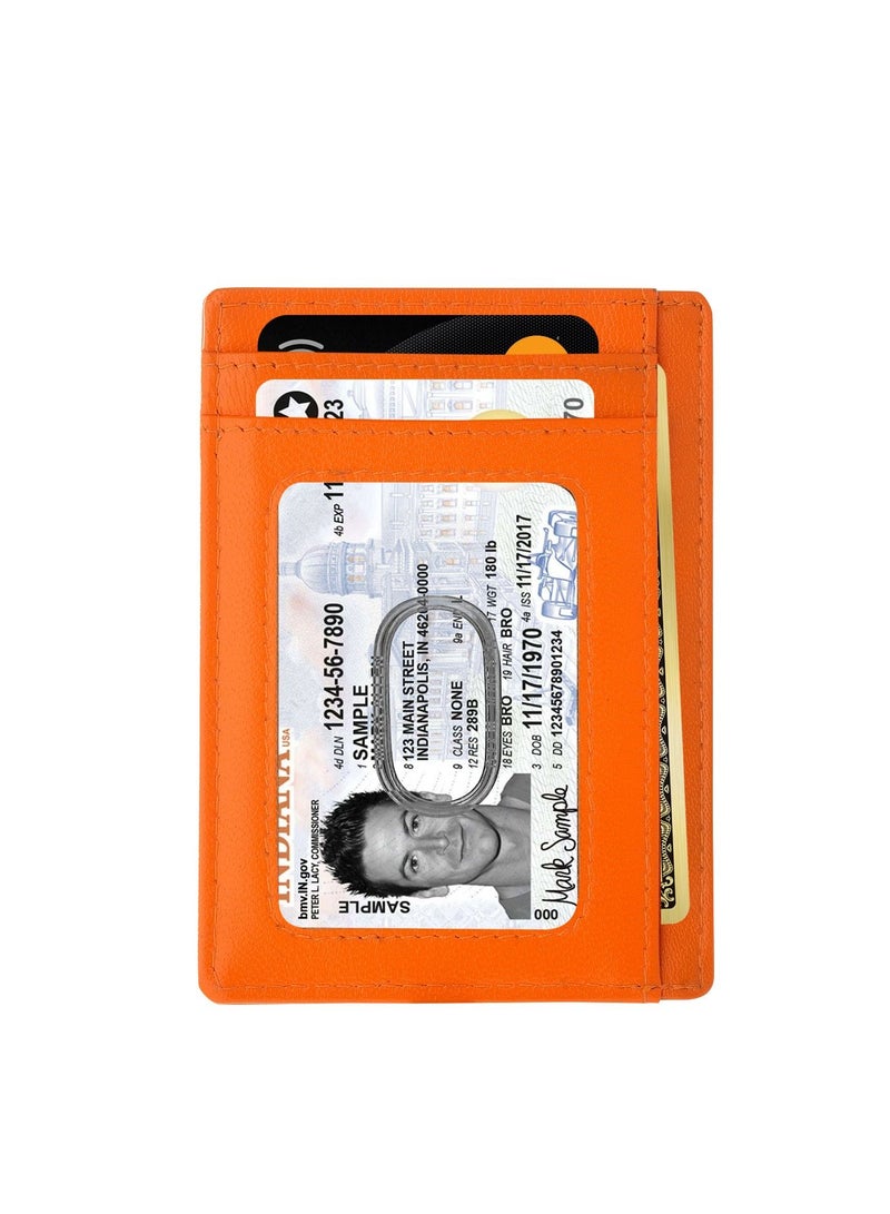 SKENZBI Cardholder For Men Women Genuine Leather Wallet Minimalist RFID Protected Orange  - Image 3