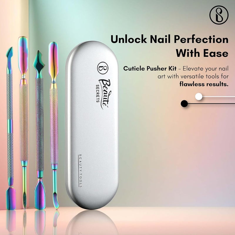 Beauté Secrets Beaut Secrets Cuticle Pusher Kit Dual End Nail Gel Polish Removal Pushers Nail Art Kit Includes Cutting Knife SpearEnd Remover Bell Shape Remover Big Cuticle Cutter Spoon Remover Multicolor - Image 2