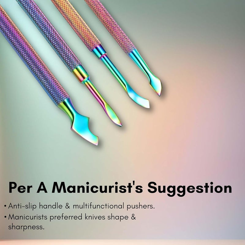 Beauté Secrets Beaut Secrets Cuticle Pusher Kit Dual End Nail Gel Polish Removal Pushers Nail Art Kit Includes Cutting Knife SpearEnd Remover Bell Shape Remover Big Cuticle Cutter Spoon Remover Multicolor - Image 4