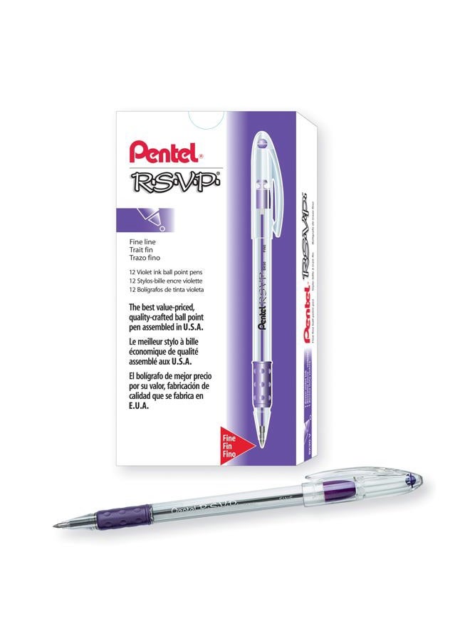 Pentel R.S.V.P. Ballpoint Pen - 0.7mm, Pack of 12, Violet - Image 1