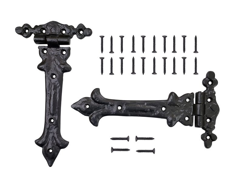 Adonai Hardware Adonijah Antique Cast Iron Strap T Hinge 79 x 2 Pack Matte Black for Barn Doors Gates Kitchen Cabinets Sheds Wooden Box Furniture Cedar Chest and Trunks