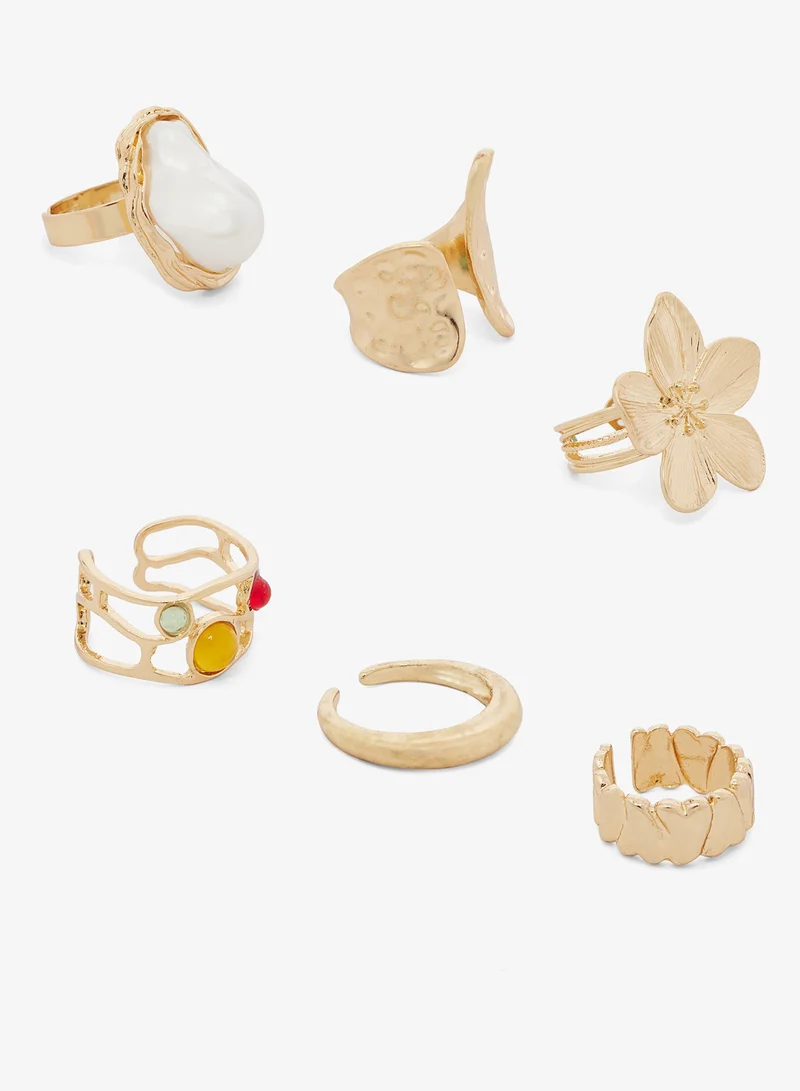 Ginger 6PK Mixed Textured Gold Rings