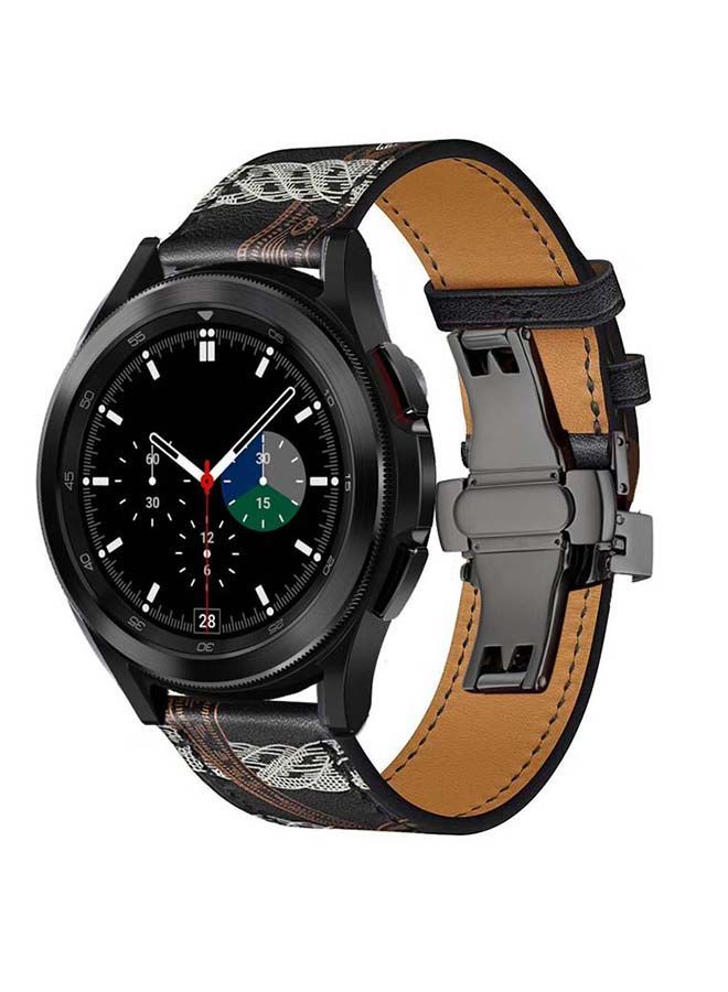 NIBEMINENT Genuine Leather Replacement Band with Black Buckle for Samsung Galaxy Watch4 42/46mm Black/White - Image 2