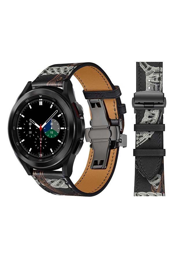NIBEMINENT Genuine Leather Replacement Band with Black Buckle for Samsung Galaxy Watch4 42/46mm Black/White - Image 1